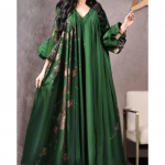 Vintage tr&uuml;kitud kleit naistele hingav avar L&auml;his-Ida r&uuml;&uuml; vabaaja pikkade varrukatega Abaya V kaelus avar moslemi abaya naiste XXXL roheline