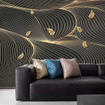 Fototapeet Moodne abstraktne joon geomeetriline kuldsete lehtede seinamaalingud elutoa magamistoaga luksuslik kodukaunistuse tapeet 200 cm(W) x 140 cm(H)