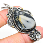 Natural Ocean Fume Agate,White Topaz 925 Sterling Silver Pendant 2.64 p2v76
