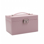 Nahast m&auml;hitud puidust PU ehtekarp Kolmekihiline suure mahutavusega multifunktsionaalne ehtekarbi sahtli hoiukarp 18.3*13.5*11CM roosa