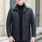 Meeste vaba l&otilde;ikega ehtsast nahast jakk, paksendatud ja soe udusulejakk, meeste jakk, keskealine, keskmise pikkusega ja pikk isa udusulejakk 4XL black