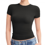 GMXIA naiste vabaaja moe suvine &uuml;hev&auml;rvilise tr&uuml;kiga l&uuml;hikeste varrukatega O-kaelusega pluusid ja s&auml;rgid S must