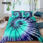 Tie Dye tekikate Ps&uuml;hhedeelne Boheemlaslik Mustlane Eksootiline Spiraal V&auml;rviline &Uuml;heinimese Voodipesu Komplekt Mikrokiud Kahekohaline Queen King Tekikate AU Single(140x210cm)