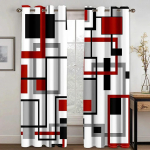 3D Geomeetriline Abstraktne Ruum Punane Tasuta Kohaletoimetamine Aknakardin Elutuppa Laste Magamistuppa Vannituppa K&ouml;&ouml;ki Uksele Kodu Dekor2 W65X60H(cm)X2Pcs&Grommet Top