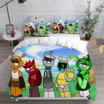 Uus 3D-tr&uuml;kiga m&auml;ngu Sprunki voodipesukomplektid Voodikate Tekikate Tekikate Padjap&uuml;&uuml;r 2-3 osaline komplekt Laste T&auml;iskasvanute Magamistoa Kaunistus EU Single(135x200cm)