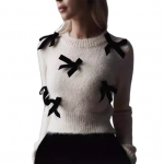 Naiste kampsun &uuml;mmarguse kaelusega pikkade varrukatega &uuml;hev&auml;rvilised kudumid v&ouml;&ouml;tkirjaga igap&auml;evane stiil kudumid L valge