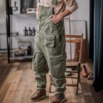 Meeste Ameerika Retro Lahtine Mitmetaskuline T&ouml;&ouml;jumpsuit M roheline