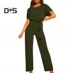 Naiste kombinesoon koos pitsrihmaga, lai jalg, l&uuml;hikeste varrukatega, puhast v&auml;rvi O kaelusega k&otilde;rge v&ouml;&ouml;kohaga riietus vabaaja pidulik pika p&uuml;ksirihmaga komplekt S must