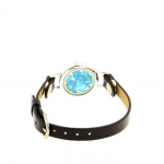Bracelet de montre - Apatite - 25 mm - Ajustable - Acier inoxydable - Cuir noir