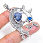Sodalite, Topaz Handmade 925 Sterling Silver Jewelry Pendant 2.44 g1e42