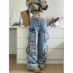 Naiste Y2k Retro Taskutega Cargo teksap&uuml;ksid Denim P&uuml;ksid Pantalones XL sinine