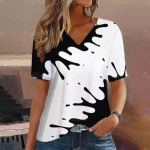 Gradient V-kaelusega l&uuml;hikeste varrukatega T-s&auml;rk Moodne naiste T-s&auml;rk Prindiga Basic Tops T&auml;navar&otilde;ivad Suvised &uuml;lisuured riided Naiste T-s&auml;rgid S