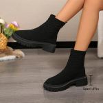 Klassikaline S&uuml;gis/Talv Elastsed Sokksaapad Naistele Libisemiskindlad Paksude Taldadega Jalan&otilde;ud Kootud Slip-On Pahkluusa Saapad Botas De Mujer 36 must