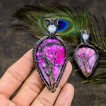 Pink Dendritic, Moonstone Copper Wire Wrap Jewelry Pendant 2.76 y7n03