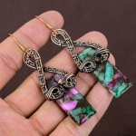 Ruby in Zoisite Handmade Copper Wire Wrap Jewelry Earring 3.35 F7C12