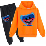 Lastele 3D kapuutsiga komplekt Huggy Wuggy Pulloveriga dressikas Poppy Playtime Laste kampsun+p&uuml;ksid 100cm oranž