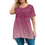Naiste mood Suur suurus &Uuml;mara kaelusega L&uuml;hikeste varrukatega Vabaaja Tr&uuml;kiga Lahtine Pullover Top XXXL punane