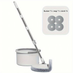 1 komplekt, majapidamises kasutatav p&ouml;&ouml;rlev mopp ja &auml;mbri komplekt, 4 mopilapiga, loominguline painduv majapidamises kasutatav p&ouml;&ouml;rlev p&otilde;randamopp, k&auml;tevaba pesemismopp, tolmu eemaldamise mopp Bucket *1+ mop *1+ cloth *4