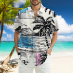 Meeste moodne lahtine Hawaii tr&uuml;kitud l&uuml;hikeste varrukatega rannas&auml;rk L