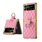 Luksuslik teemant&otilde;hk nahast &uuml;mbris Galaxy Z Flip 6 5G Flip7 Z Flip 4 Flip5 jaoks, s&otilde;rmusehoidja, objektiivi kaitse, p&otilde;rutuskindel kate For Galaxy Z Flip 5 roosa