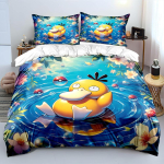 Jaapani Anime Pokemon Psyduck Tr&uuml;kitud Voodipesukomplekt Tekikott 1 Tekikott 2 Padjap&uuml;&uuml;ri T&auml;iskasvanute ja Laste Voodipesukomplekt Luksuslik EU Twin 135X200cm blue