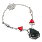 Natural Indian Moss Agate, Coral 925 Sterling Silver Jewelry Necklace 18 p1a80