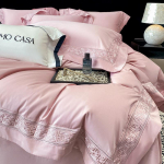 100% Egiptuse puuvill Valge Luksuslik Tikand Hotellistiilis Voodipesukomplekt Tekikoti komplekt L&otilde;&otilde;tsa-/kummiga voodilina Padjap&uuml;&uuml;rid 4 tk Flat Bed Sheet&Queen 200X230cm 4pcs roosa