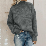 Womens Fashion Solid Long Sleeve Sweater Loose Turtleneck knitting Sweater XL