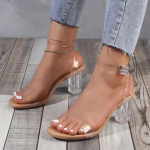 Naiste PVC Jelly Crystal paksu kontsaga l&auml;bipaistvad sandaalid Mood Seksikas Suvi K&otilde;rge kontsaga Sandalias Naiste Pumbad Zapatillas Mujer 35 aprikoosi