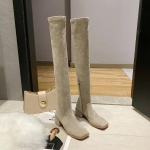 Naiste saapad S&uuml;gis/talv Uued pikad saapad Ruudukujuline nina Elastne p&otilde;lvek&otilde;rgused saapad Libisemisvastased Kunstnahast Suede Mugavus Moodsad Jalan&otilde;ud 40 gray