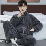 Meeste s&uuml;gistalvised paksud soojad pidžaamakomplektid Flanell 2-osalised komplektid magamisriided Meeste kodu&uuml;likond Pehme &ouml;&ouml;riietus Pidžaama Loungewer M