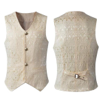 Meeste Vintage Vest Vest Viktoriaanlik Must Steampunk Stiilis Gooti Žakaard P&auml;&auml;suke Pealmine Elegantne Kost&uuml;&uuml;m Meeste Bleiseri &Uuml;likonna jaoks XS beige