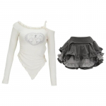 Jaapani stiilis kootud &uuml;likonnad Kawaii r&otilde;ivad, 2-osaline seelikukomplekt, naiste vintage print Y2k Crop Tops pluus + miniseelikud Korea &scaron;ikk L hall