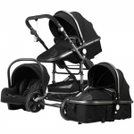 Poussette B&eacute;b&eacute; Combin&eacute;e Trio Pack 3 en 1 Noir-ARG Chassis Haut a Absorption de Chocs Pliable Siege Auto R&eacute;versible Roues Increvables must