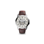 FOSSIL K&auml;ekell Mehaaniline mehhanism Ehtne nahkrihm Valge sihverplaat Meeste kellad ME3099 44mm
