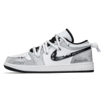 Jordan Air Jordan 1 Shy Nahast Polsterdus Madal L&otilde;ige Vintage Korvpallijalatsid Unisex Hall Valge 553558-132(Meeskond201-) 35.5