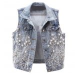 Naised Denim Vest P&auml;rlid Mood Rebenenud S&uuml;gisteksad Jakk Varrukateta Avar l&uuml;hike mantel P&otilde;hjuslikud Vestid V&auml;lisr&otilde;ivad Topid 3XL beebi sinine v&auml;rv