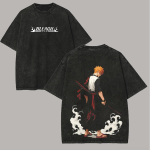 Anime BLEACH Tr&uuml;kitud T-s&auml;rk Kurosaki Ichigo Vintage Pesitud T-s&auml;rk Meeste R&otilde;ivad Suvine &Uuml;lem&otilde;&otilde;duline L&uuml;hikeste Varrukatega Puuvillased T-s&auml;rgid Topid 2XL black