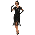 Naiste 1920ndate Kleit V-kaelusega Kleit R&otilde;&otilde;msad 20ndad Great Gatsby Kleit &Otilde;htukleit Kokteilipidude Kleit Litrite, P&auml;rlite ja Tuttidega &Auml;&auml;risega Flapper Kleit Naistele XL black