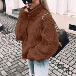 Moodne naiste s&uuml;gis- ja talvine tr&uuml;kkimine Kootud pikkade varrukatega pullover kampsun vabaaja kampsun S pruun