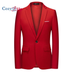 Cozy Up meeste vabaaja bleiser jakk Slim Fit spordimantel &auml;rikost&uuml;&uuml;m jakid &uuml;he nupuga M punane