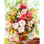 5D teemantmaal, t&auml;is&uuml;mmargune teemanttikandid lill  Pansy Corner Violet  ristpistes 20X30CM