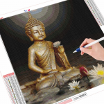 5D DIY Teemantmaal Buddha t&auml;isruudukujuline &uuml;mmargune kunst Rhinestone teemanttikandid Religioon K&auml;sit&ouml;&ouml; Kodukaunistus Full Round （30x30CM）