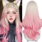 LISI HAIR Pikad lainelised parukad, valged kuni roosad Ombre s&uuml;nteetilised parukad naistele Naturaalsed keskmised parukad igap&auml;evaseks/cosplay-parukad