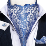Meeste Ascot Lips Sinine Punane Cravat &auml;rile Paisley Silk Tie Hanr&auml;tik Mansetin&ouml;&ouml;bid Lipsukomplekt DibanGu AS-2002
