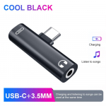 FONKEN 2-&uuml;hes laadimisjaguri adapter k&otilde;rvaklappide laadimine USB-t&uuml;&uuml;pi C-adapteri helilaadija kaabel Type-c Black must