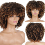 MISSQUEEN L&uuml;hikeste juustega Afro Kinky lokkis parukad koos tukkidega mustadele naistele S&uuml;nteetilisest Omberist Liimita Cosplay Parukad k&otilde;rge temperatuuriga 12inches