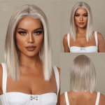 Blond pitsist esiosa s&uuml;nteetiline parukas, keskmine pikk ombre, blond kuni plaatina, naistele igap&auml;evaseks peol Cosplay parukad kuumakindlast kiust juustest