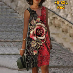 Naiste V-kaelusega suvi S&auml;delev punane lillemustriga kleit vabaaja varrukateta mood vabaaja vabad seksikad kleidid, suur suurus XS-8XL XS punane