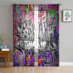 Blue Explosion Punk Graffiti t&uuml;llkardinad elutuppa Magamistoa l&auml;bipaistvad t&uuml;llkardinad Aknakatted L&auml;bipaistev Voile kardin 1 PCS W100XH250cm